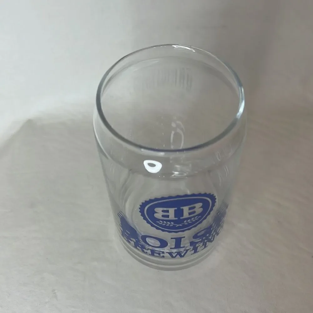 Beer Glasses 16 Ounce Blue Green Or White Lettering 5 1/4 In Tall 2 1/2 In Round
